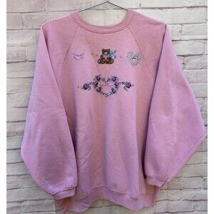 Vtg 90s Just My Size Sweatshirt Grandma Cottagecore Embroidered Teddy Bear 2X